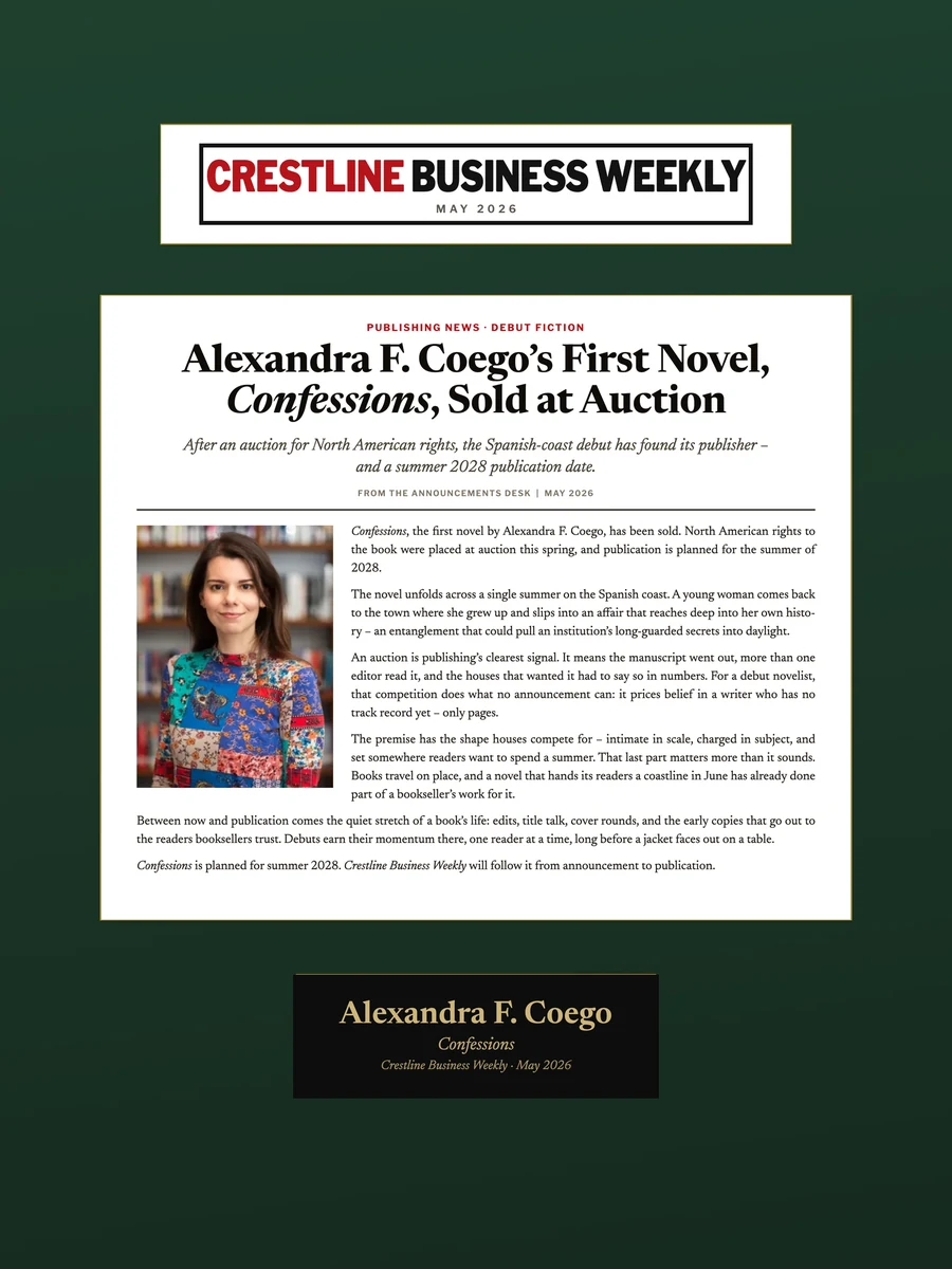 A sample press feature as a keepsake plaque – invented publication, article, and printed inscription